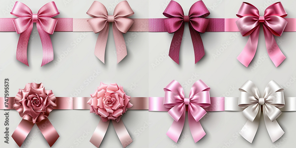 Set with Ribbons, Banners, Bows, For Advertising, Commemorative Dates, Birthdays, Weddings, Christmas, Valentine's Day, Mother's Day, Father's Day, Easter - Pink