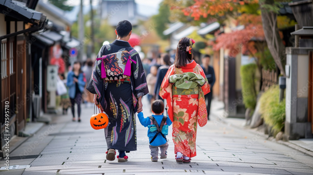 街を歩く日本人家族GenerativeAI