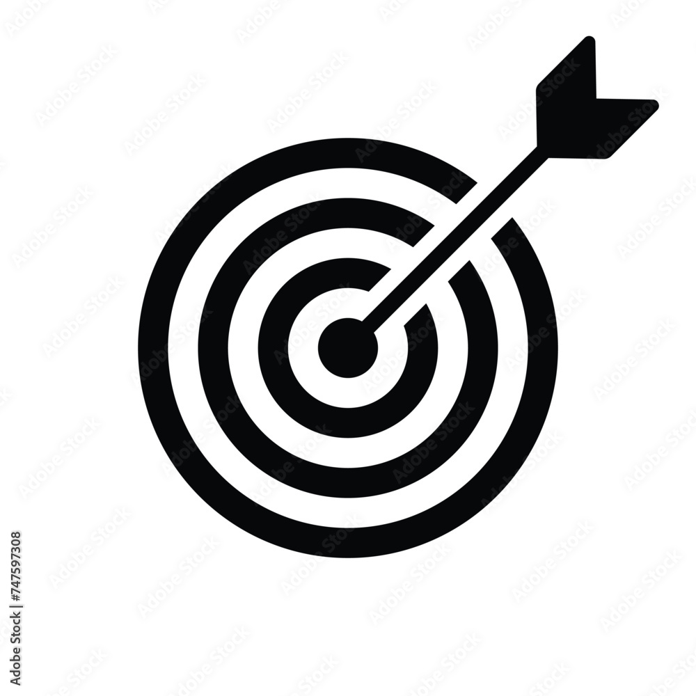 Archery target with arrow icon. Aim, objective and goal. Bullseye target flat icon for apps and websites. Black Silhouette. Vector illustration. Archery target with arrow icon. Aim, objective and goal. Bullseye target flat icon for apps and websites. Black Silhouette. Vector illustration.