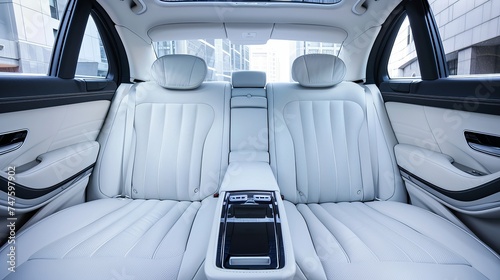 Frontal view of a contemporary luxury car with white leather back seats © Zahid
