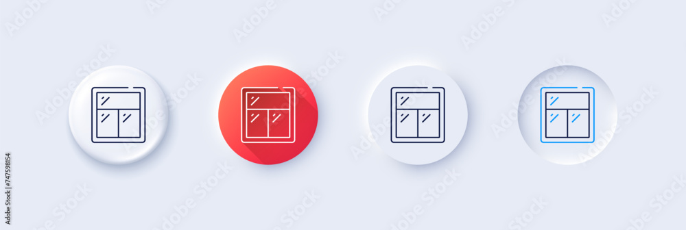 Window line icon. Neumorphic, Red gradient, 3d pin buttons. Glass frame sign. Building window symbol. Line icons. Neumorphic buttons with outline signs. Vector Window line icon. Neumorphic, Red gradient, 3d pin buttons. Glass frame sign. Building window symbol. Line icons. Neumorphic buttons with outline signs. Vector