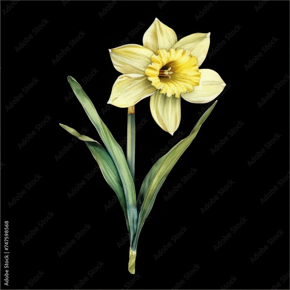 Watercolor Narcissus Flower isolated on black background Watercolor Narcissus Flower isolated on black background