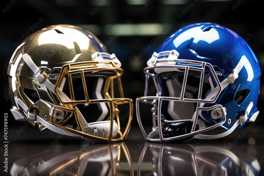 Fototapeta premium Sports equipment close-up, showcasing the shine and detail of protective gear.