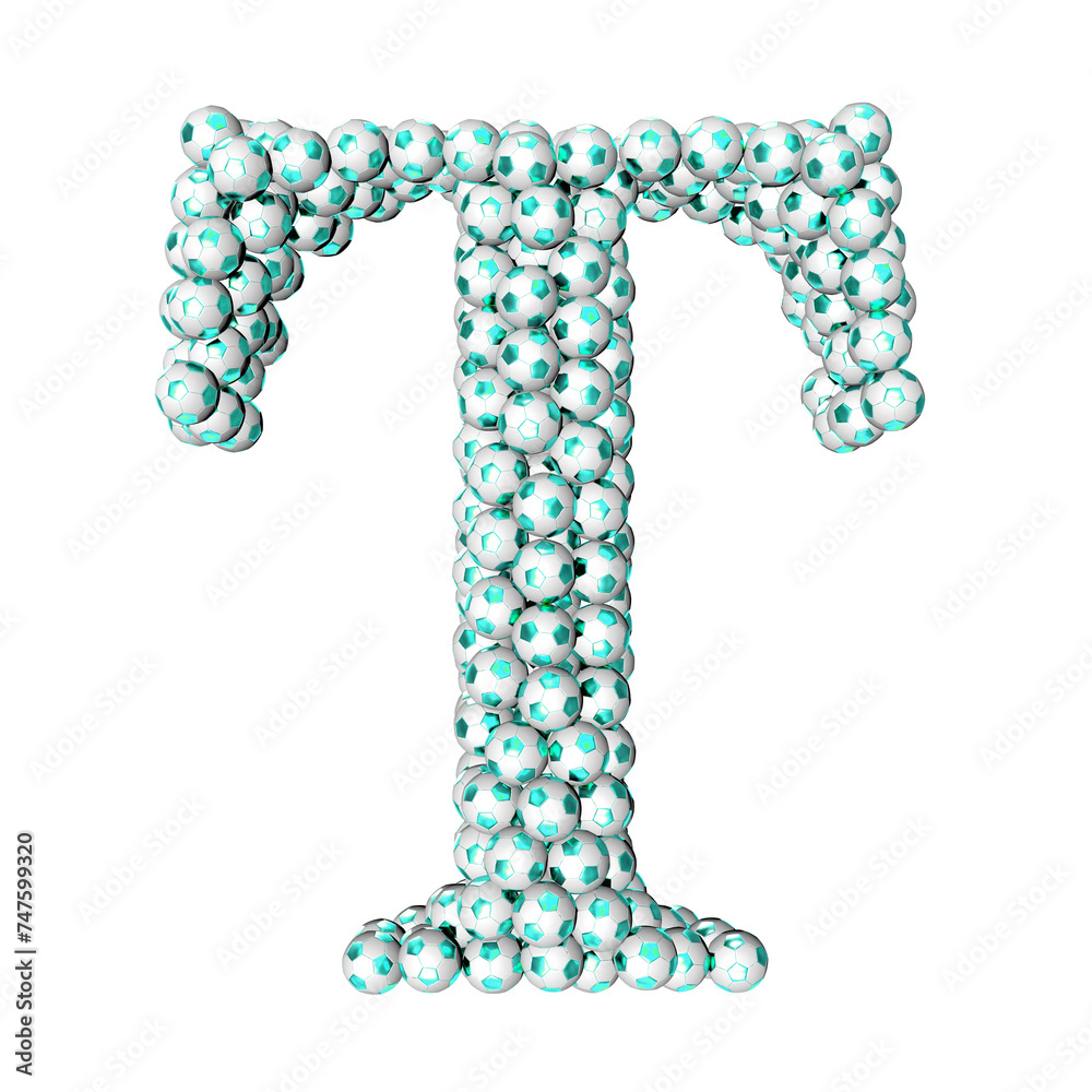Symbols made from turquoise soccer balls. letter t Symbols made from turquoise soccer balls. letter t