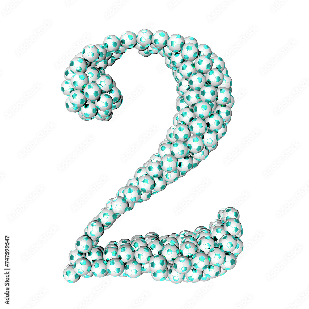 Symbols made from turquoise soccer balls. number 2 Symbols made from turquoise soccer balls. number 2