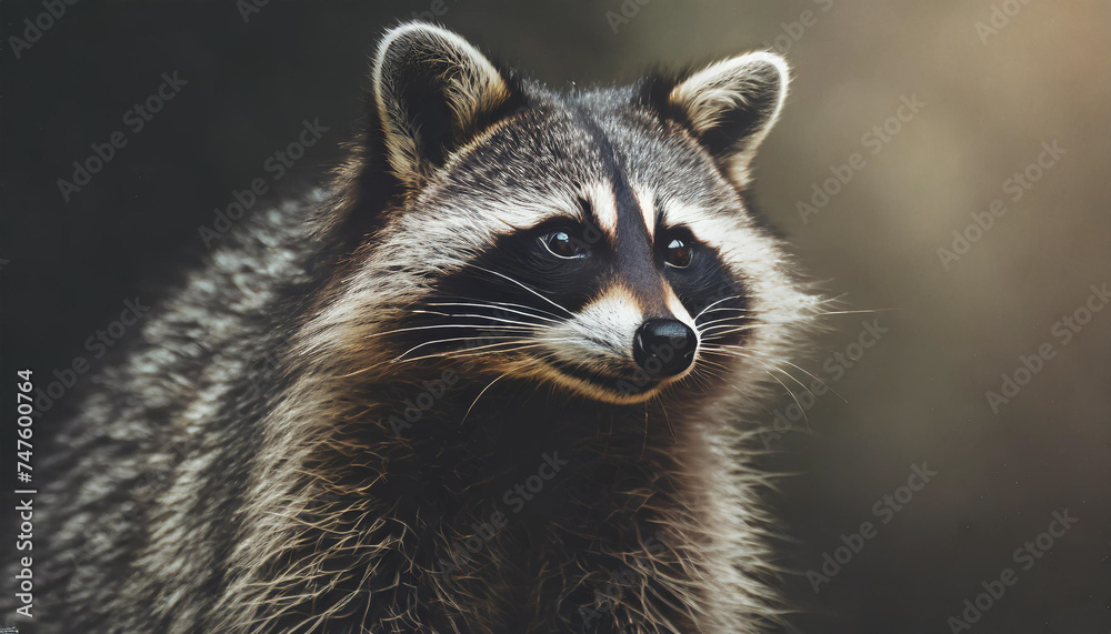 Close up raccoon on bokeh background.	