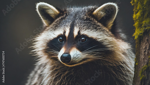 Close up raccoon on bokeh background.	