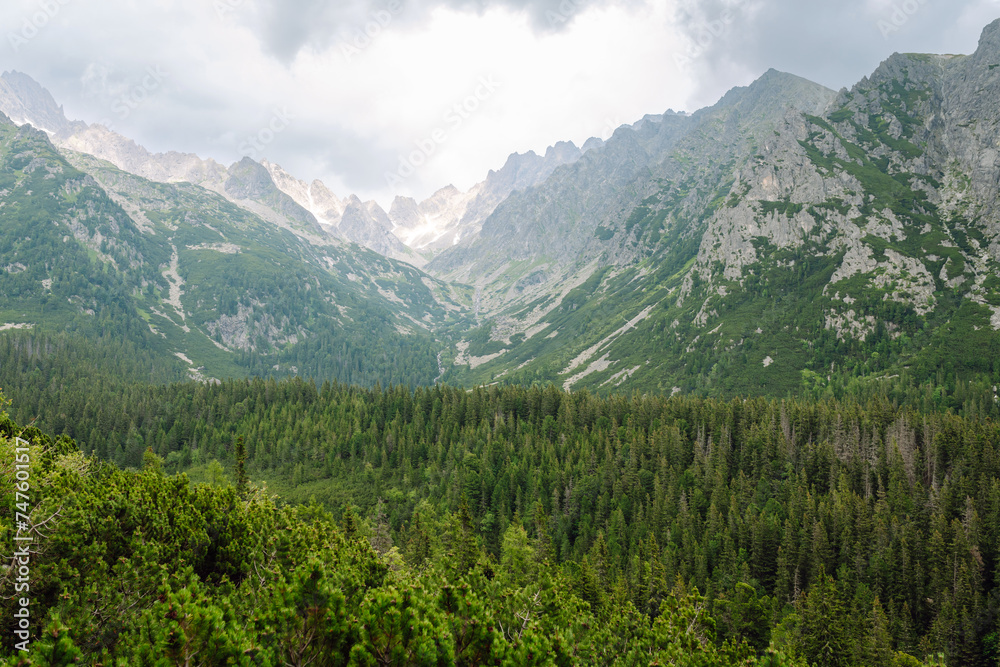 View of a beautiful mountain vacation in a national park. Location of the High Tatras Mountains, Europe. Nature concept, views.