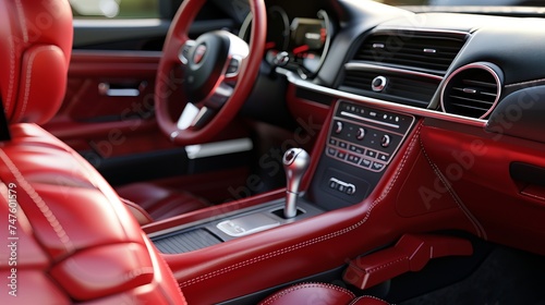 Red interior car with leather upholstery. © Zahid
