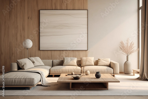 White sofa and armchairs, interior design of a modern living room