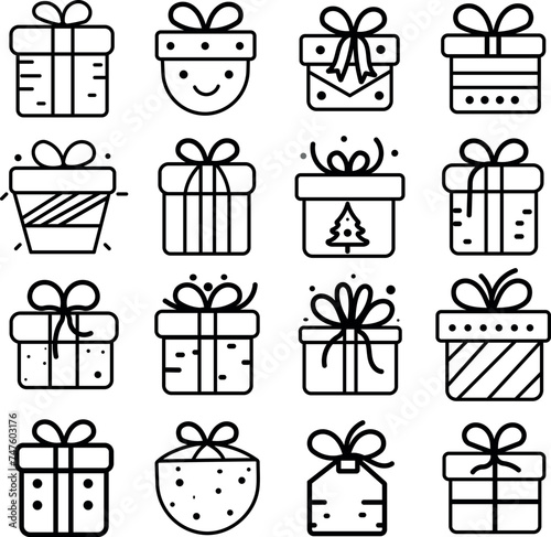 Gift Line Icons For Mobile and Web. Contains such icons as Gift, Christmas Present, E-Commerce, Valentines Day, Birthday.