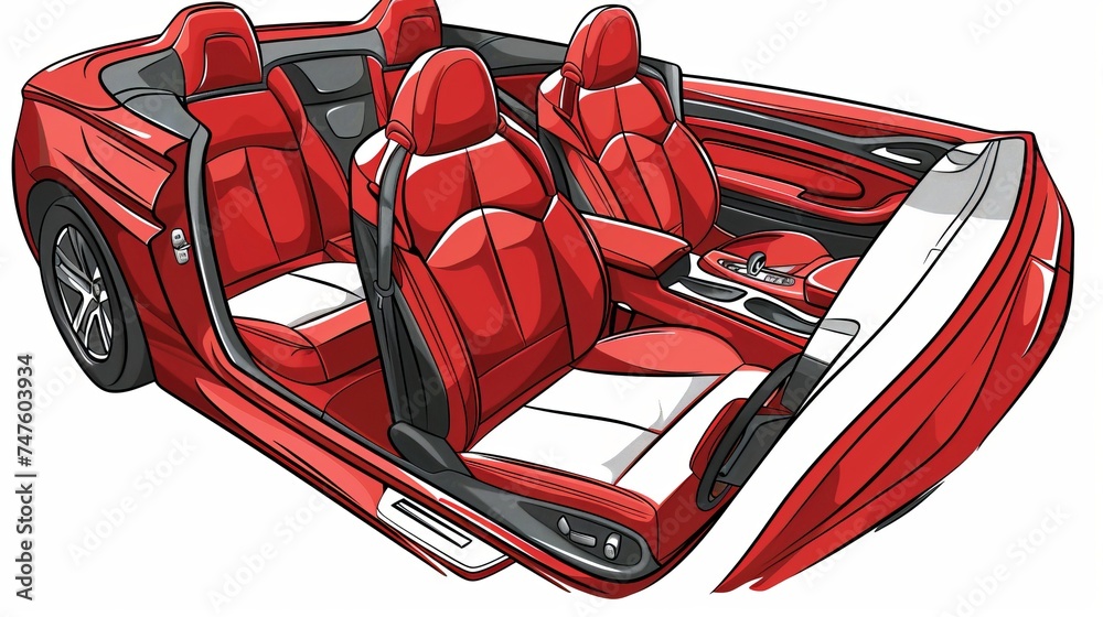 sport car interior, straightforward illustration, white background