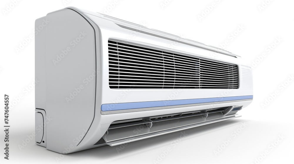 Cooling System: 3D Air Conditioner Unit Isolated on White Background Cooling System: 3D Air Conditioner Unit Isolated on White Background