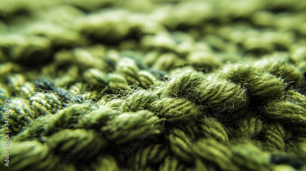 Shaggy Green Yarn Carpet - Close-Up Detail of Abstract Fiber Texture Shaggy Green Yarn Carpet - Close-Up Detail of Abstract Fiber Texture