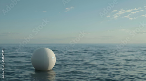 A solitary sphere drifting silently on the vast expanse of the ocean, its minimalist form blending seamlessly with the horizon