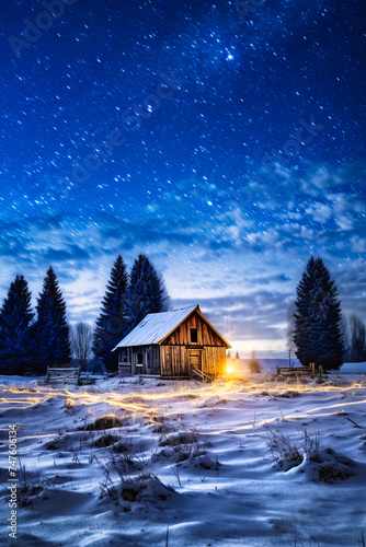 Snow-Covered River Under Starry Sky