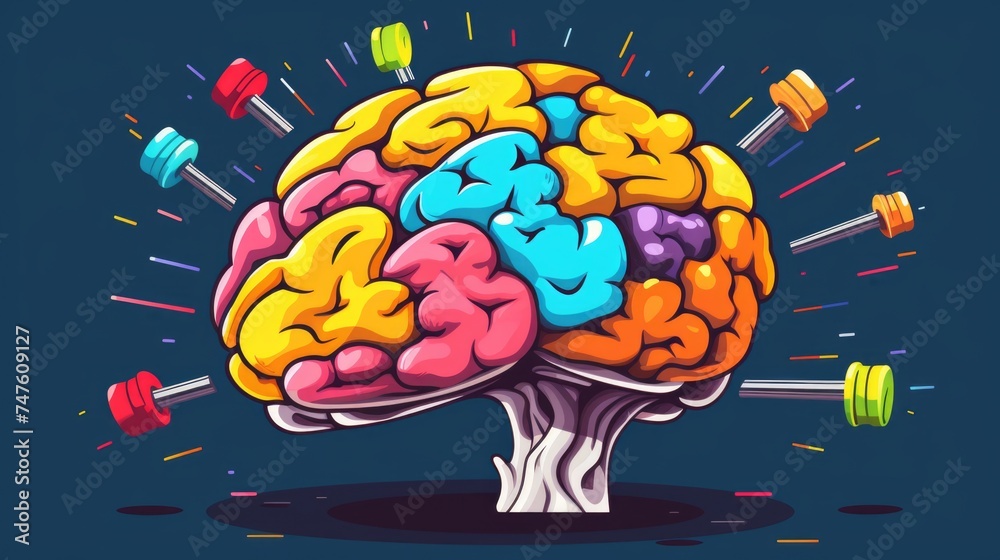 A vibrant depiction of a brain actively pumping with colorful energy, with dumbbells emerging from it, symbolizing the integration of mental and physical fitness. A vibrant depiction of a brain actively pumping with colorful energy, with dumbbells emerging from it, symbolizing the integration of mental and physical fitness.
