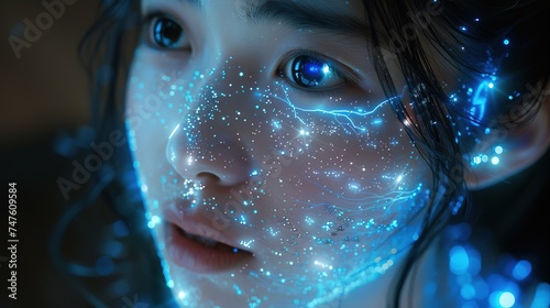 Real human avatar on display screen, Technology concept