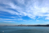 Panoramic view of the San Francisco skyline from the Golden Gate Bridge