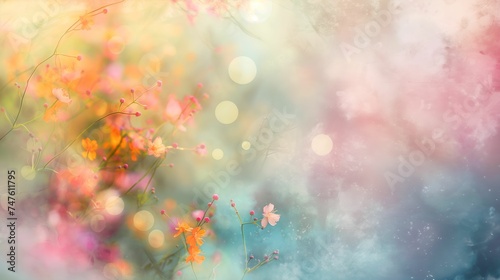 Abstract beautiful tender floral background with blurry bokeh effect in pastel colors for wedding, greeting card, banner decoration