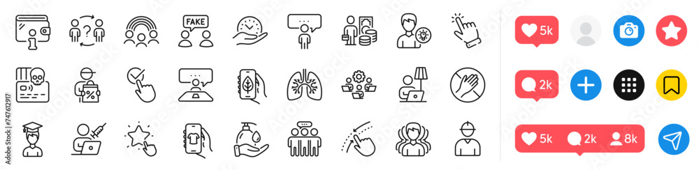 Student, Group and Ranking star line icons pack. Social media icons. Money profit, Teamwork, Delivery discount web icon. Employees group, Fake information, Checkbox pictogram. Vector Student, Group and Ranking star line icons pack. Social media icons. Money profit, Teamwork, Delivery discount web icon. Employees group, Fake information, Checkbox pictogram. Vector