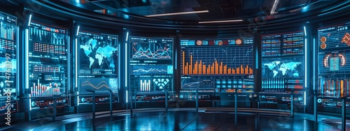 stocks crypto monitor control room room filled with screens data information  photo