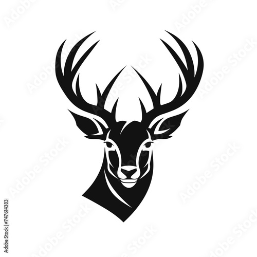 head of deer black and white vector illustration isolated transparent background logo, cut out or cutout t-shirt print design © Ilona