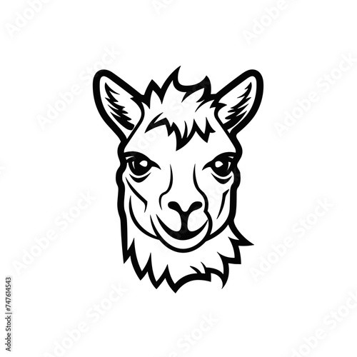 head of lama or alpaca black and white vector illustration isolated transparent background logo  cut out or cutout t-shirt print design