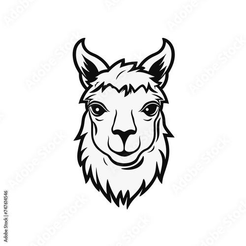 head of lama or alpaca black and white vector illustration isolated transparent background logo, cut out or cutout t-shirt print design