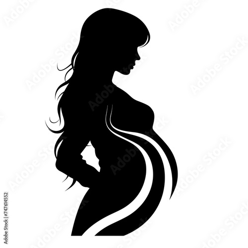 silhouette of a pregnant woman  black and white vector illustration isolated transparent background logo, cut out or cutout t-shirt print design
