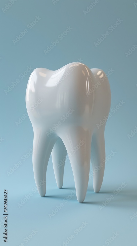 A white tooth model placed on a light blue background. A white tooth model placed on a light blue background.