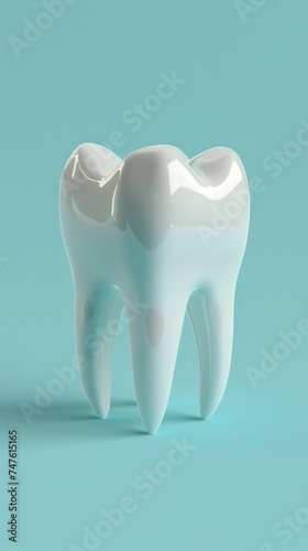 A tooth designed in the shape of a tooth, placed on a light blue background.