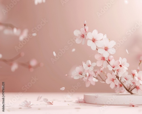 Blossoming cherry blossoms, in warm pastel colors. The beauty of spring and the transient nature of life. for print, posters, brochures, covers,background. With copy space. 