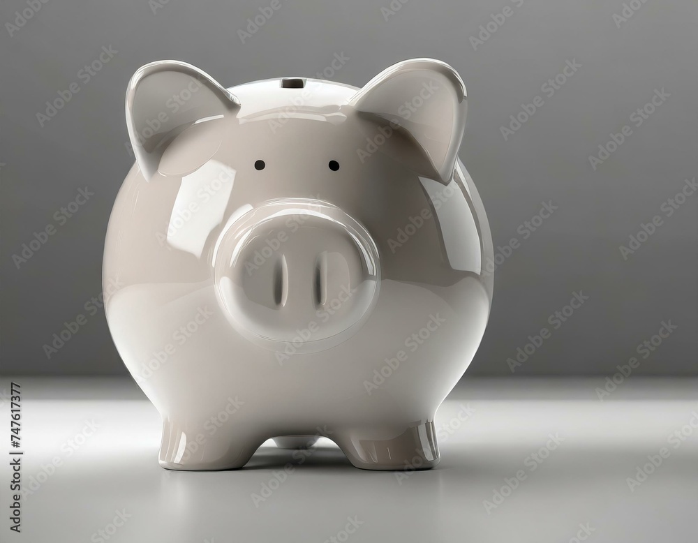 Savings Sanctuary: White Piggy Bank Perched on Wooden Table Savings Sanctuary: White Piggy Bank Perched on Wooden Table