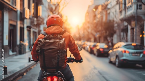 Courier, delivery man on the motorcycles in the street, Fast transport express home delivery online order, food delivery, Blurred imageCourier, delivery man on the motorcycles in the street, Fast tran