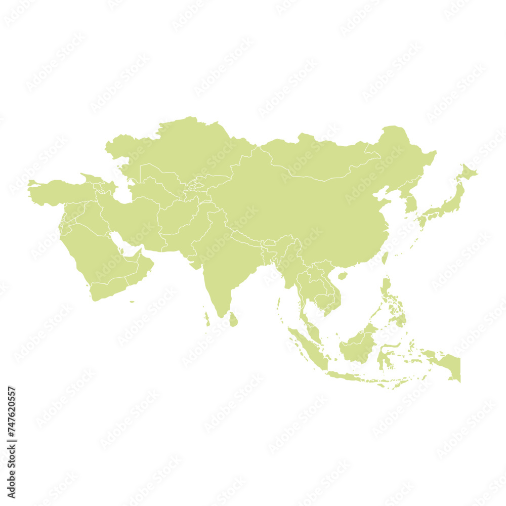 asia color map background with states. map isolated on white background with flag. Vector illustration moss green pastel