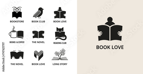 Minimalist Book, reading and writing logo. Minimal modern style book symbols and icons