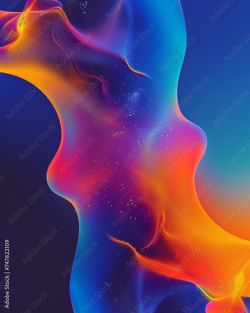 Fluid color blobs in a different shapes of dark blue background