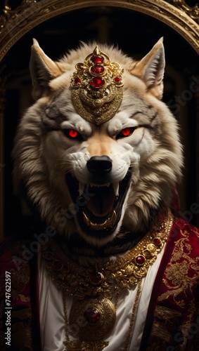 Regal Ferocity: The Sovereign Wolf Adorned in Royal Splendor