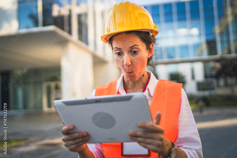 architect woman female construction engineer stand outdoors
