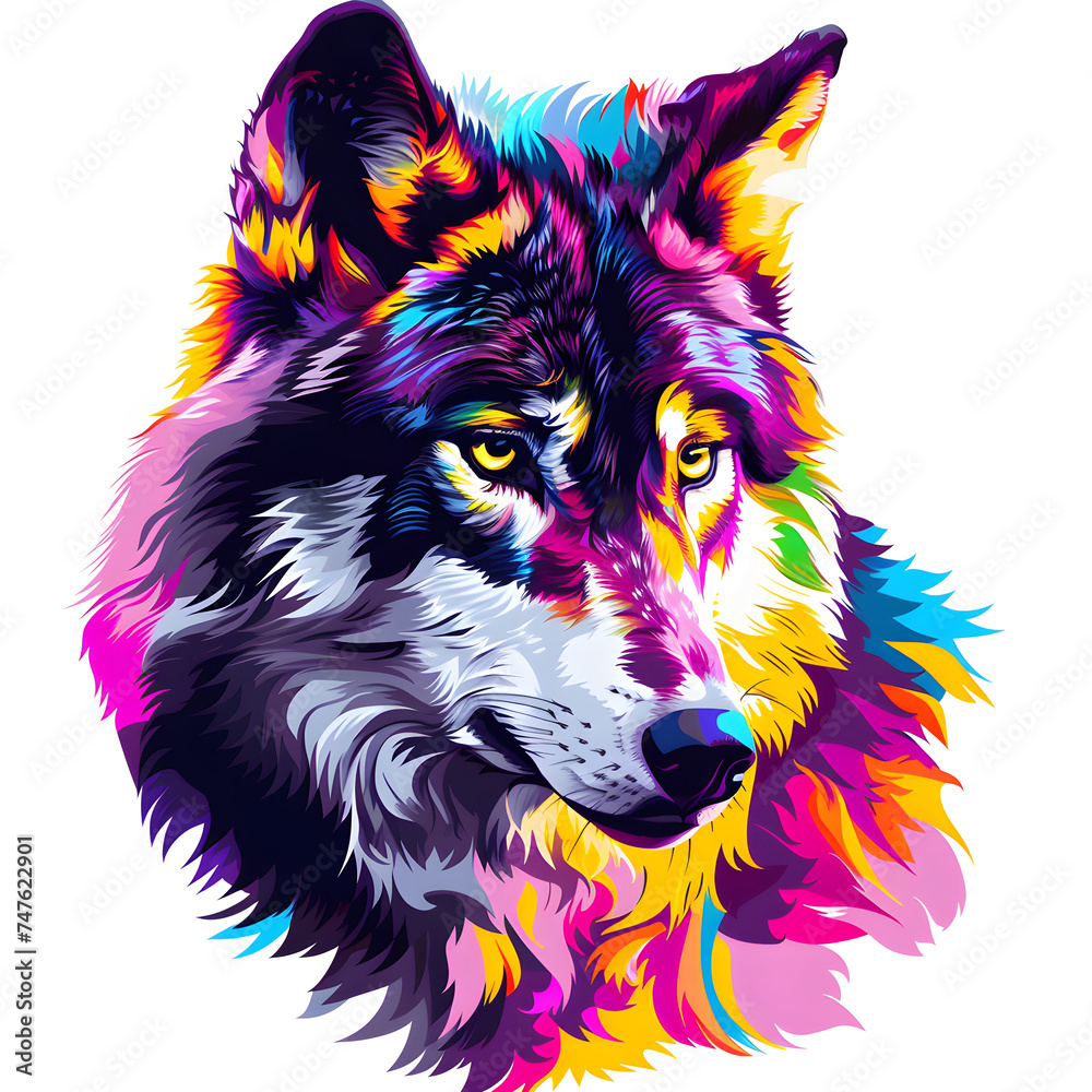 Drawing of a bright multi-colored wolf Drawing of a bright multi-colored wolf