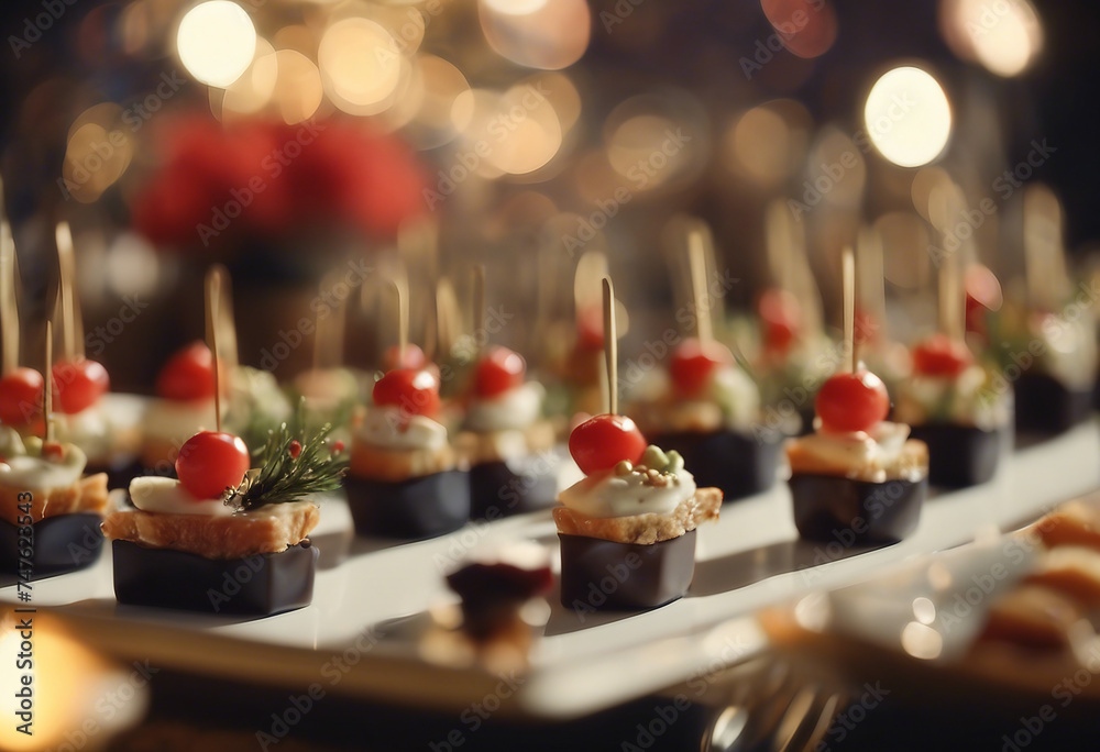 Canape with cherry tomato on the holiday table