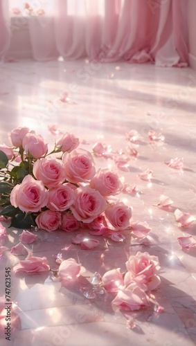 Ethereal Bloom  A Symphony of Soft Pink Roses in Sunlit Serenity