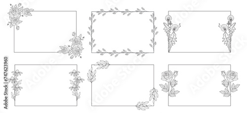 Vector Set of vintage frames with flowers