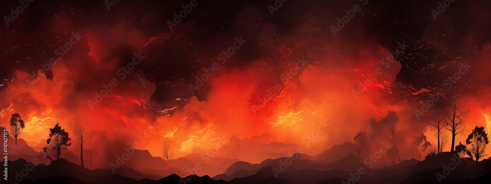 Inferno's Silhouette: Trees Against Fiery Backdrop