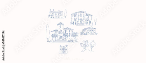 Tuscan Villa or Provence rough sketched abstract 