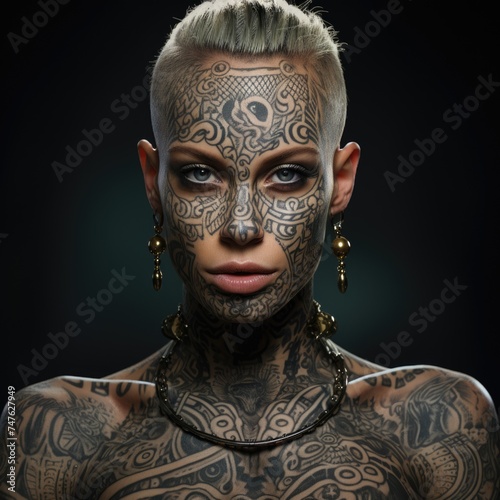 Captivating ink: a bold tattoo on beautiful girl, celebrating artistry, confidence, and individuality of feminine self-expression striking body art in a mesmerizing display of beauty and boldness. © Alla