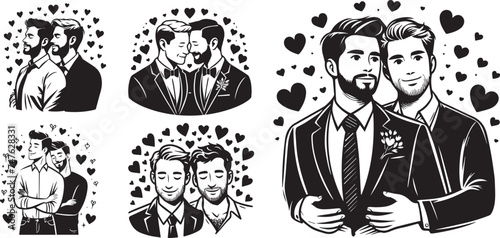 Gay, lgbt couple set, two homosexual man, 