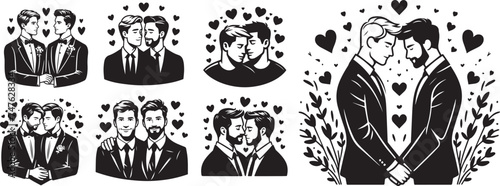 Gay, lgbt couple set, two homosexual man, 