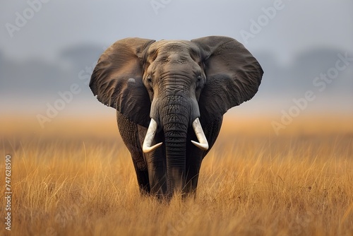 African elephant walking on the grassland